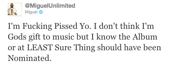 Tell ‘Em Why You Mad! Miguel Goes Off After Not Snagging Grammy Nomination