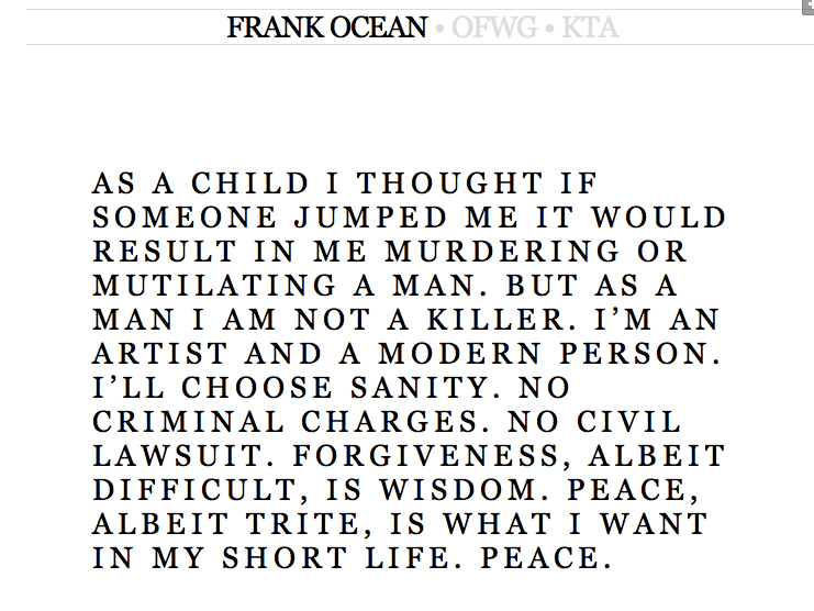 Frank Ocean Makes Statement About Fight With Chris Brown (All is Forgiven)!