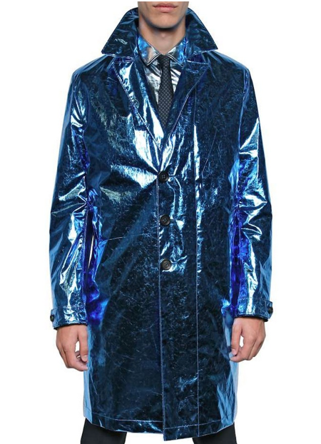 Fashion Alert: Burberry Prorsum Blue Metallic Paper Laminated Silk Oversized Trench Coat