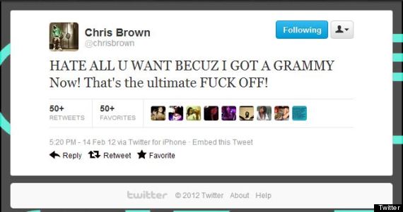 Look At Me Now! Chris Brown Tweets “Hate All You Want Because I Got a Grammy”