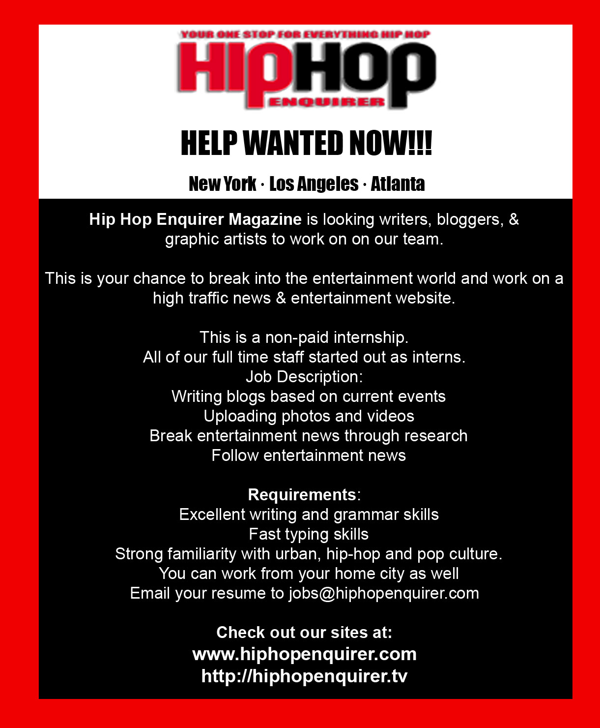 Help Wanted!! If You Believe You Have What it Takes then Apply Now!!
